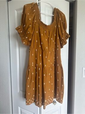 Old Navy Mustard Brown Mini Dress with White Embroidery